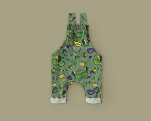 Mardi Gras on Green Overalls