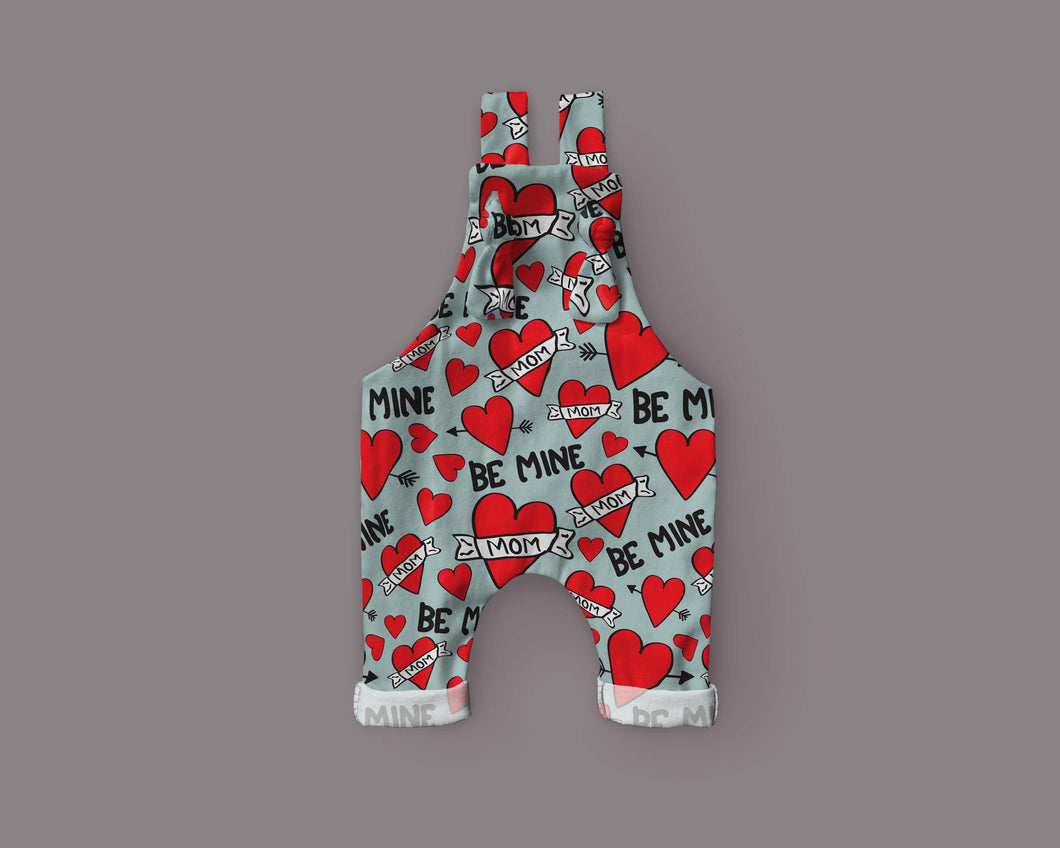 Mom Heart Be Mine Overalls on Blue