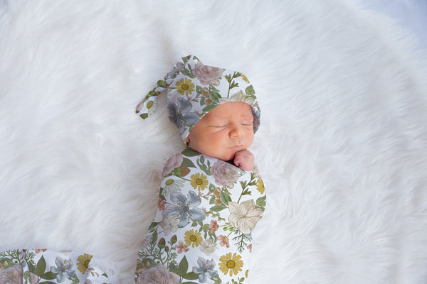 Load image into Gallery viewer, Vintage Olive and Blush Floral Swaddle

