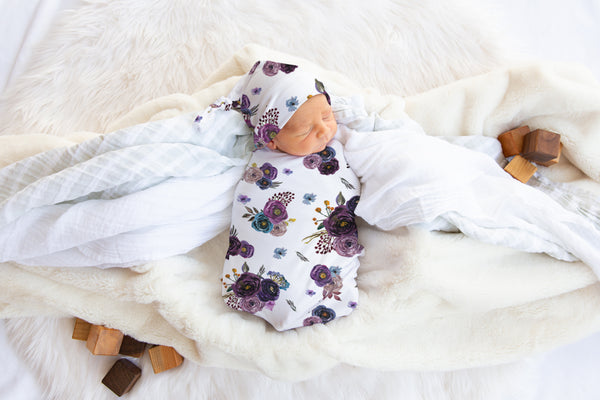 Load image into Gallery viewer, Violet Plum Floral Swaddle
